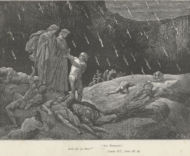 Dante and Virgil with Brunetto Latini. Gustave Doré